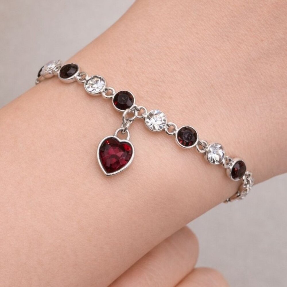 Vintage Swarovski Crystal Bracelet Purple Clear‎ Heart Charm Sterling Overlay